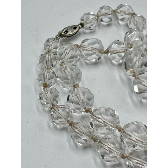 Faceted Rock Crystal Graduated Vintage Gold Filled Clasp Single Strand Necklace - Picture 14 of 16